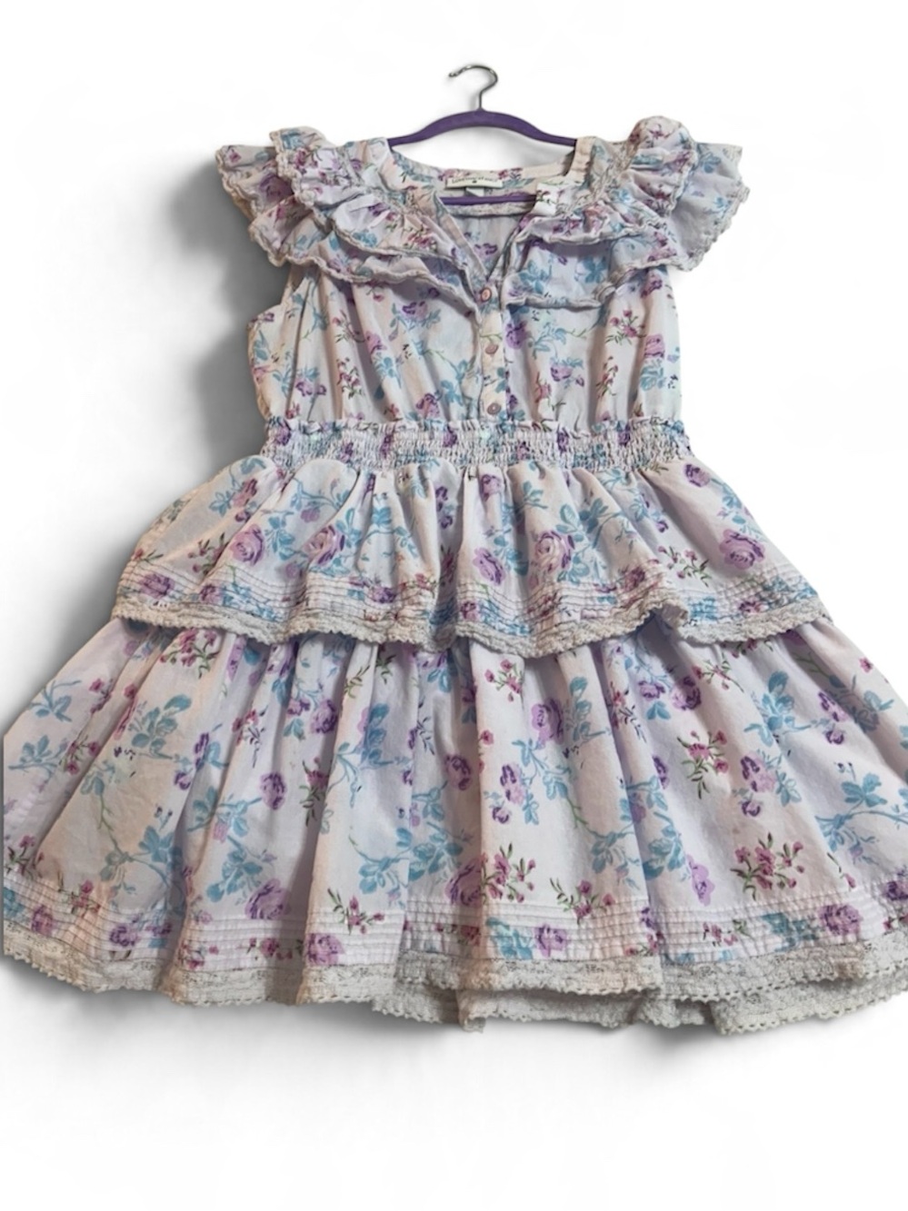 LoveShackFancy x Target Lou Double Ruffle
Tiered Mini Dress Purple Floral XL